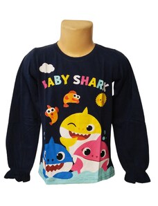 Eplusm Dívčí tričko BABY SHARK dlouhý rukáv modré tmavé
