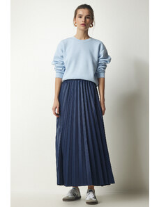 Happiness İstanbul Women's Navy Blue Pleated Long Skirt