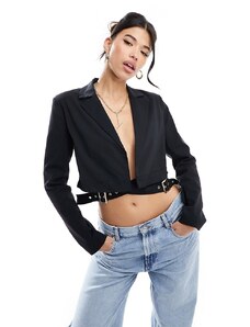 Simmi Clothing Simmi buckle cut out cropped blazer in black
