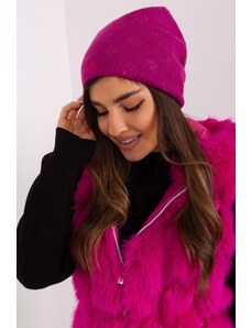 MladaModa Dámská čepice se zirkony model 32585 tmavě růžová