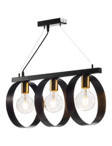 Light for home - Závěsné svítidlo na kovové liště na tři žárovky s kruhovými stínítky z kovového pásu 14603 "Industriální Elegance", 3x60W, E27, Černá