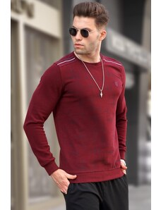 Madmext Claret Red Patterned Crewneck Knitwear Sweater 5968