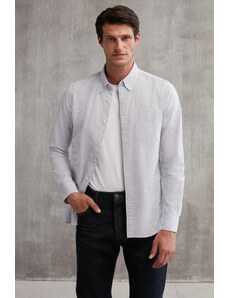 GRIMELANGE Cliff Men's 100% Cotton Pocket Oxford Gray / White Shirt