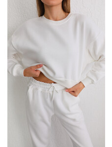 BİKELİFE Women's White Oversize Crop Sweatshirt