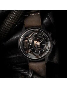 Černé pánské hodinky The Electricianz s koženým páskem The Moka Z 42MM