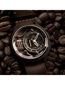 Černé pánské hodinky The Electricianz s koženým páskem The Moka Z 45MM