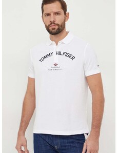 Bavlněné polo tričko Tommy Hilfiger bílá barva, s potiskem