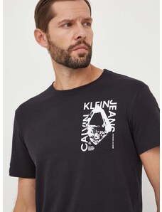 Bavlněné tričko Calvin Klein Jeans černá barva, s potiskem