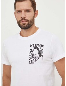 Bavlněné tričko Calvin Klein Jeans bílá barva, s potiskem