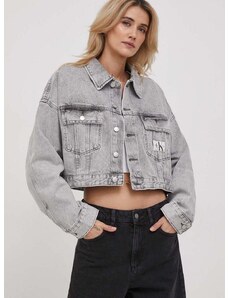 Džínová bunda Calvin Klein Jeans dámská, šedá barva, přechodná, oversize, J20J222467