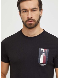 Bavlněné tričko Tommy Hilfiger černá barva, s potiskem, MW0MW33687