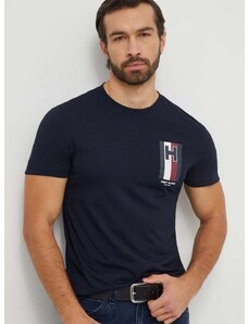 Bavlněné tričko Tommy Hilfiger tmavomodrá barva, s potiskem, MW0MW33687