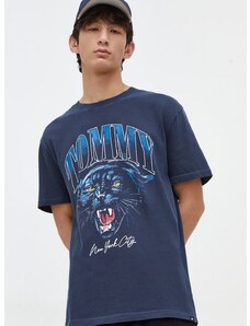 Bavlněné tričko Tommy Jeans tmavomodrá barva, s potiskem, DM0DM18281