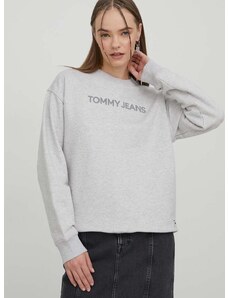 Bavlněná mikina Tommy Jeans dámská, šedá barva, s potiskem