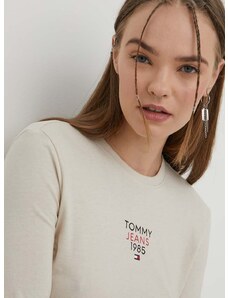 Tričko s dlouhým rukávem Tommy Jeans béžová barva, DW0DW17358