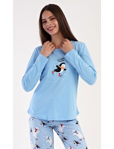 Vienetta Secret Dámské pyžamo dlouhé Tučňák na ledě - modrá
