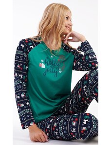 Vienetta Secret Dámské pyžamo dlouhé Holly Jolly - tmavě zelená