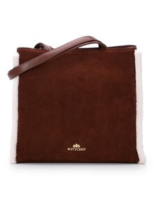 Kožená dvoukomorová dámská kabelka s ekologickou kožešinou Wittchen, hnědo-krémová, přírodní kůže