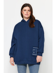 Trendyol Curve Oversize Knitted Sweatshirt with Indigo Embroidery Detail