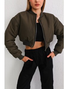 BİKELİFE Women's Khaki Oversize Bomber Jacket Coats