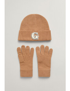 SET ČEPICE A RUKAVICE GANT G BADGE BEANIE & GLOVES GIFT SET hnědá None