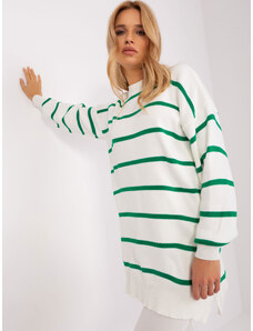 Fashionhunters Zeleno-ecru oversize svetr s kulatým výstřihem