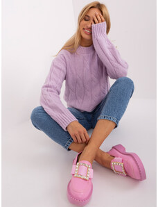 Fashionhunters Světle fialový kabelový pletený svetr s dlouhými rukávy