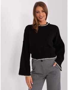 Fashionhunters Černý dámský oversize pletený svetr