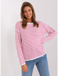 Fashionhunters Bílo-růžový oversize svetr s kulatým výstřihem