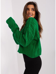 Fashionhunters Zelený volný svetr s kabely