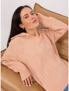 Fashionhunters Broskvový svetr s kabely a límečkem