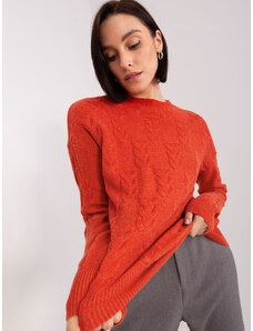 Fashionhunters Tmavě oranžový svetr s kabely a kulatým výstřihem