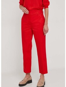 Kalhoty Tommy Hilfiger dámské, červená barva, jednoduché, high waist