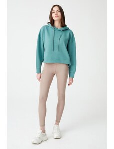 LOS OJOS Blue Green Hooded Soft Textured Crop Sweatshirt