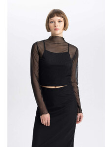 DEFACTO Slim Fit Half Turtleneck Tulle Long Sleeve T-Shirt