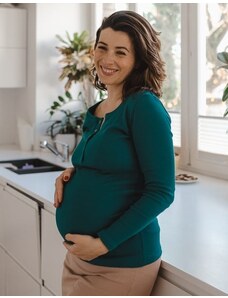 Žebrované těhotenské a kojící tričko Tummy tmavě tyrkysové bavlněné