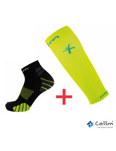 COLLM Kompresní set černo-žlutý, návleky + ponožky