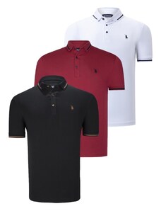 TRIPLE SET T8586 DEWBERRY MEN'S T-SHIRT-BLACK-WHITE-BURGUNDY