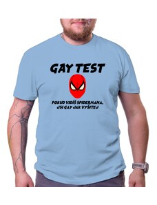 Vyrobsitričko.cz Tričko s potiskem Tričko Gay test Spiderman nebesky modrá pánské