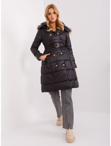 Fashionhunters Černá prošívaná zimní bunda na knoflíky