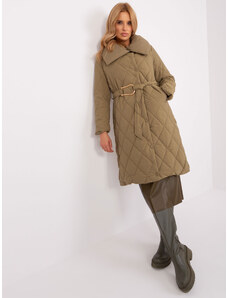 Fashionhunters Khaki dlouhá zimní bunda s prošíváním