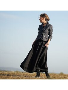 Le-Mi (česká autorská móda) Maxi sukně černá s výšivkou