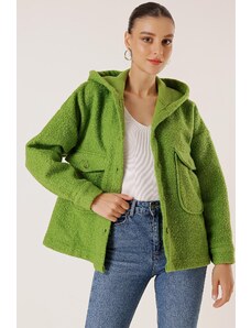 By Saygı Oversize plstěný kabát Boucle s kapucí a kapsami na tašky