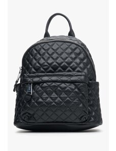 Women's Black Backpack made of Quilted Genuine Leather Estro ER00111251