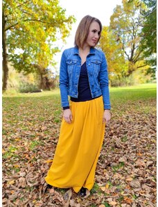 ŠatySukně Hořčicově žlutá bavlněná dlouhá sukně HELENE, sklady