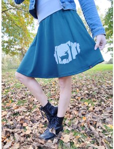 ŠatySukně Petrolejová půlkolová sukně HEIDY, jelínek v lese
