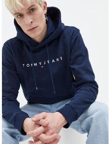 Mikina Tommy Jeans pánská, tmavomodrá barva, s kapucí, s aplikací, DM0DM17985