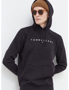 Mikina Tommy Jeans pánská, černá barva, s kapucí, s aplikací, DM0DM17985