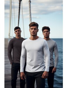 Trendyol antracit-šedá-bílá Běžný / Normální střih 3 kusy v balení Základní tričko ze 100% bavlny