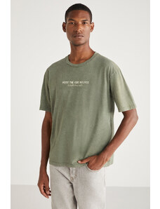 GRIMELANGE Pecky Basic Relaxed Khaki T-shirt